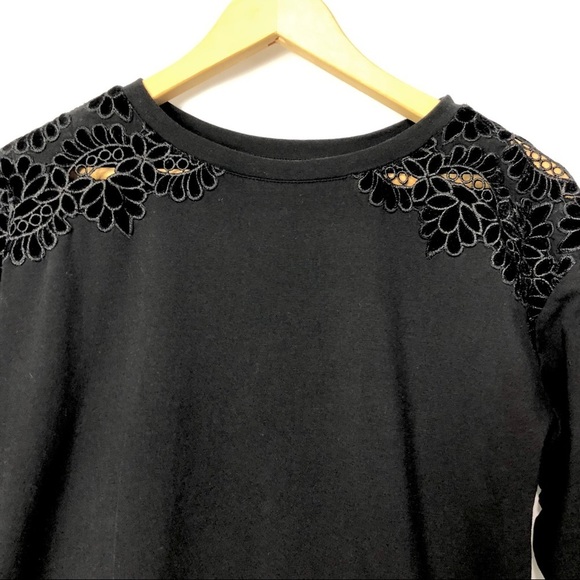 Loft-Black Velvet Accent Shoulders Sweatshirt S - Picture 3 of 7